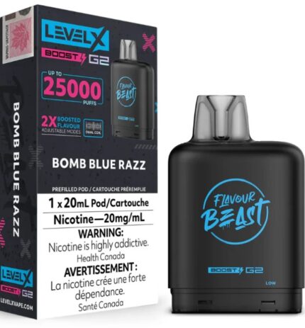 Bomb blue razz level x boost g2 prefilled pods 25k