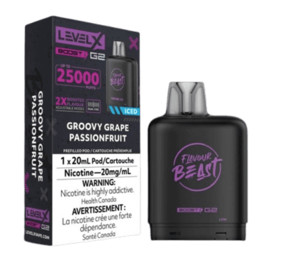 Groovy Grape Passionfruit vape pod, 25K prefilled vape pod, beast level x boost G2