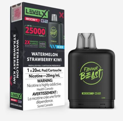 watermelon strawberry kiwi vape pod, 25K prefilled vape pod, beast level x boost G2, beast level